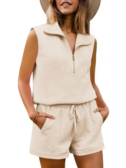 Women's Drawstring Waist Sleeveless Romper with Pockets