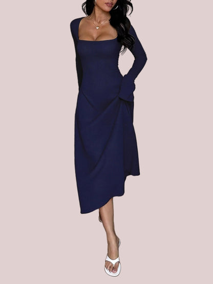 Women's Elegant A Line Square Neck Midi Dress