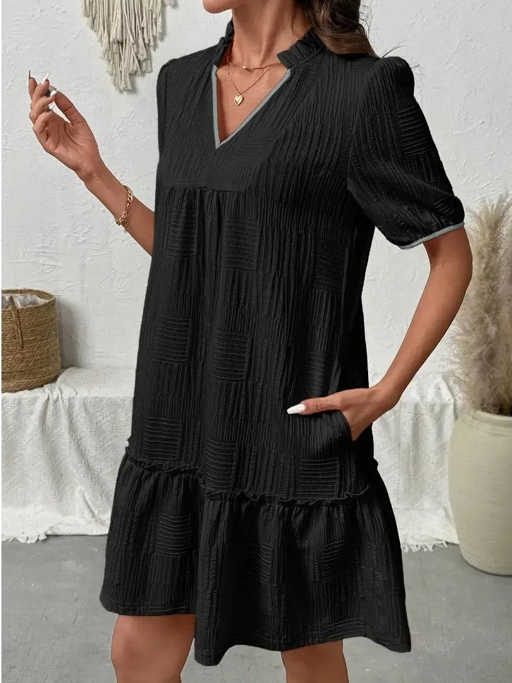 Women's Contrast Trim Loose Fit Tunic Dress