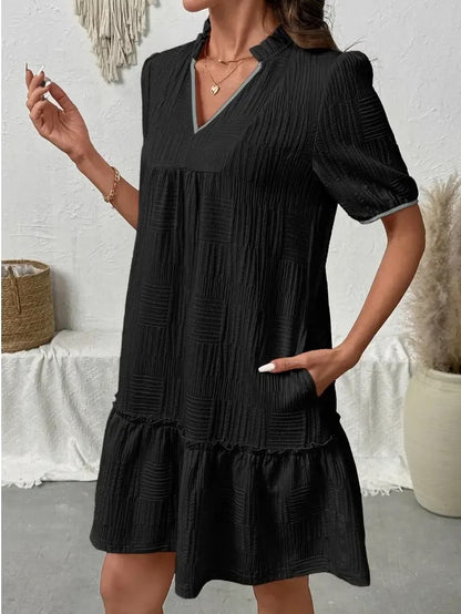 Women's Contrast Trim Loose Fit Tunic Dress