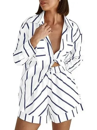 Women's Striped Button Down 2-Piece Outfit