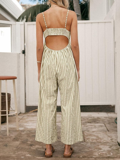 Women's Modern Stripe Open-Back Wide-Leg Jumpsuit