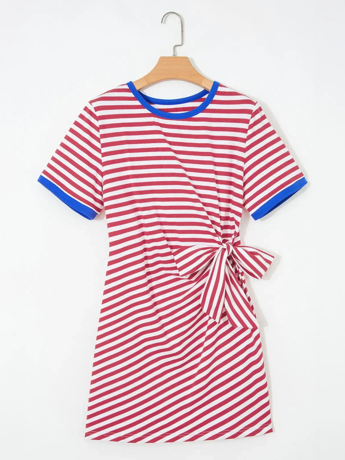 Women's Casual Knotted Striped Tee Dress