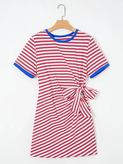 Women's Casual Knotted Striped Tee Dress