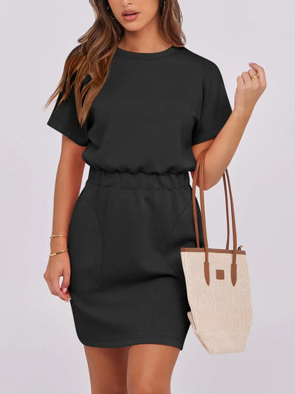 Women's Elastic Waist Pocket Casual Dress