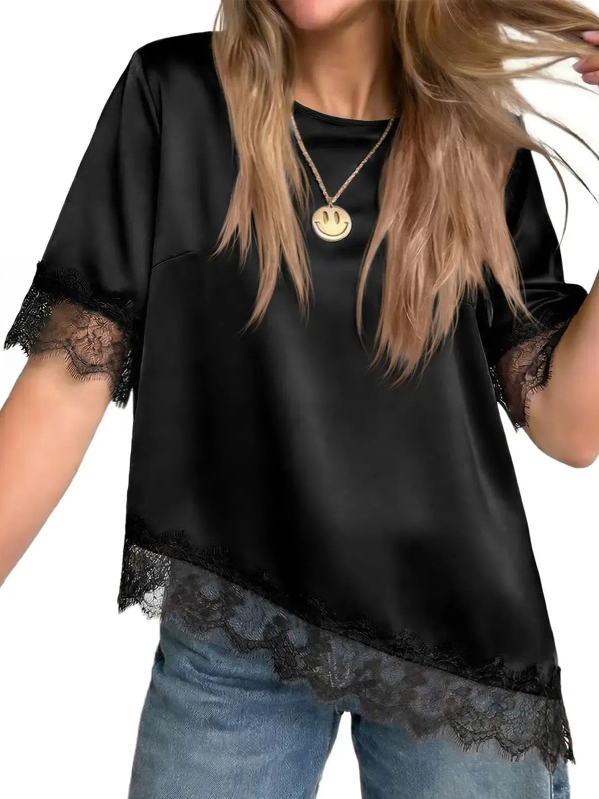 Women's Daily Uneven Hem Lace Blouse