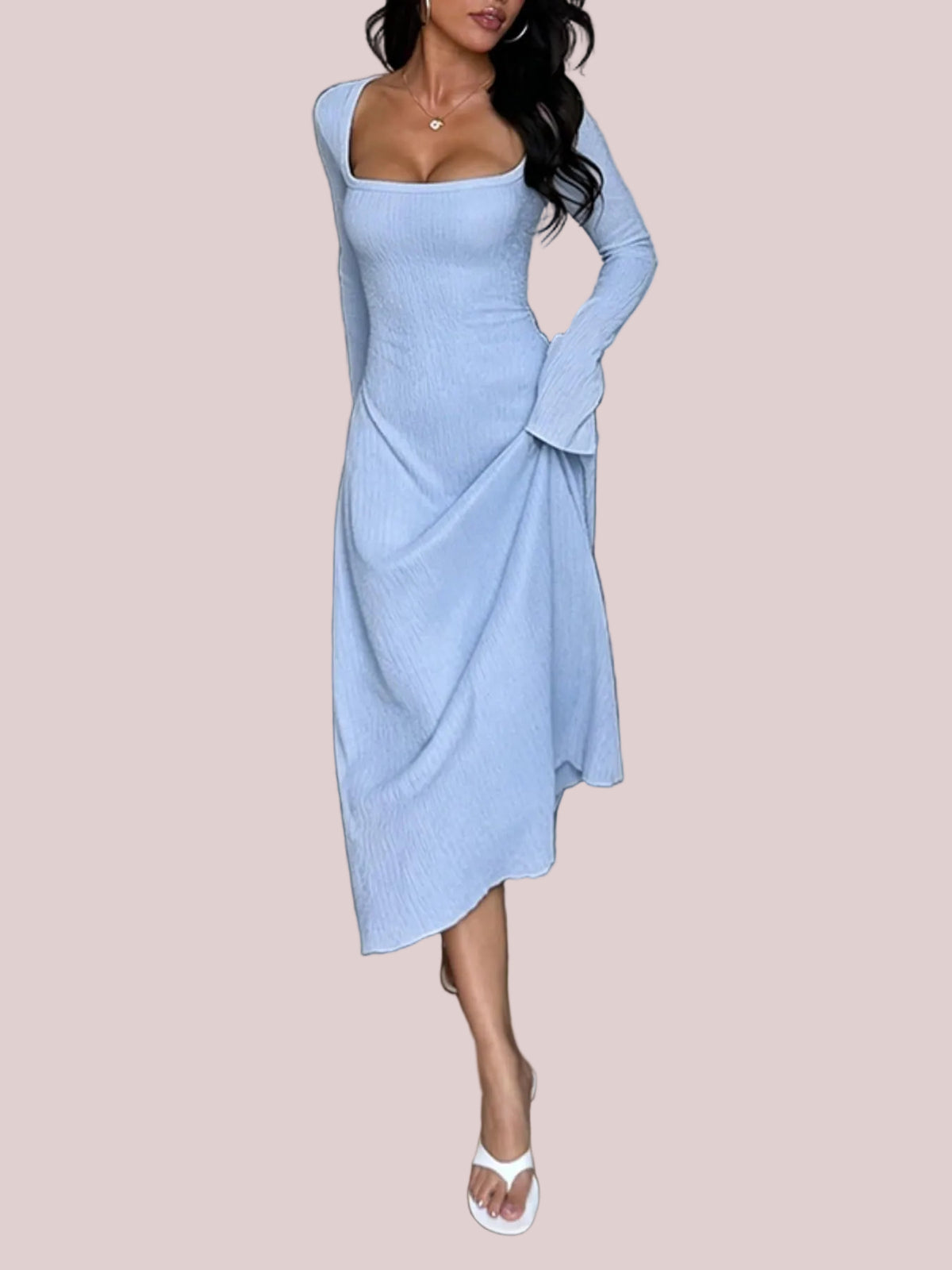 Women's Elegant A Line Square Neck Midi Dress