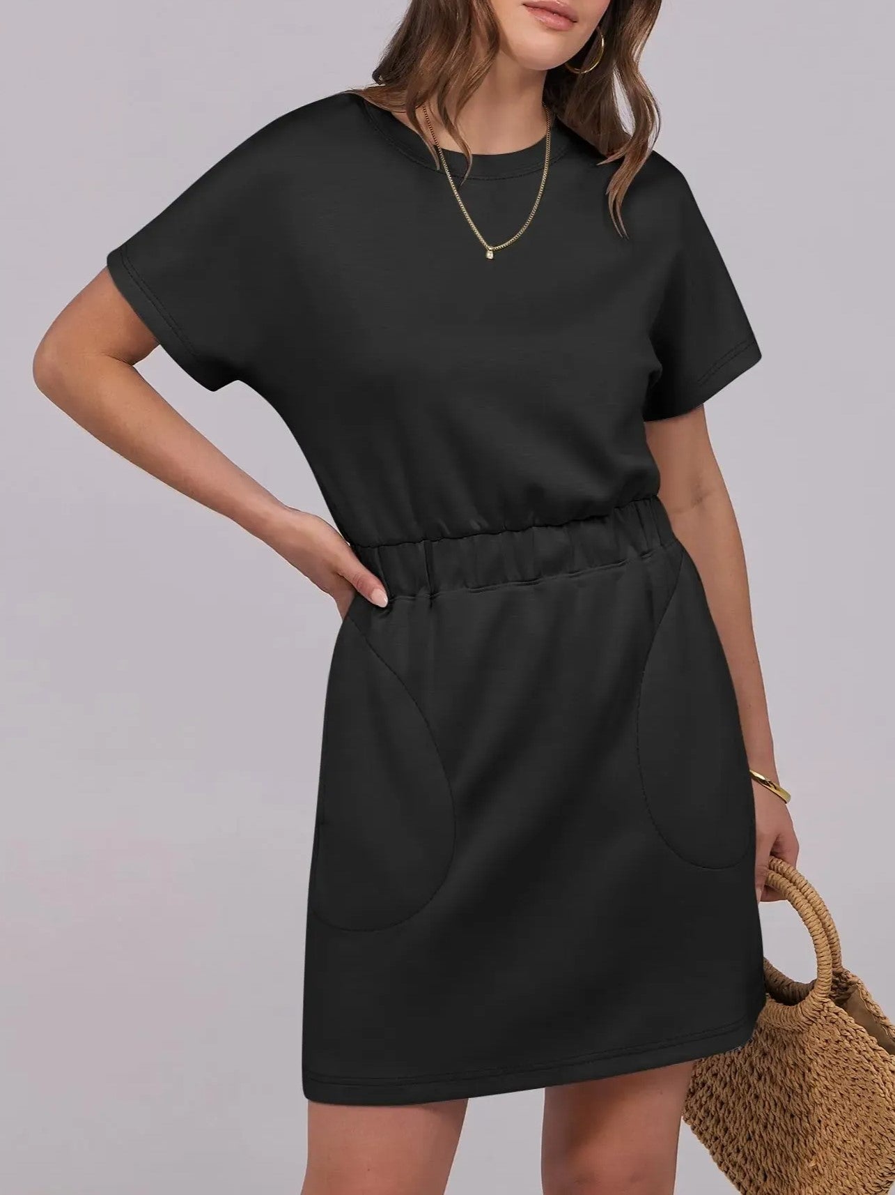 Women's Elastic Waist Pocket Casual Dress