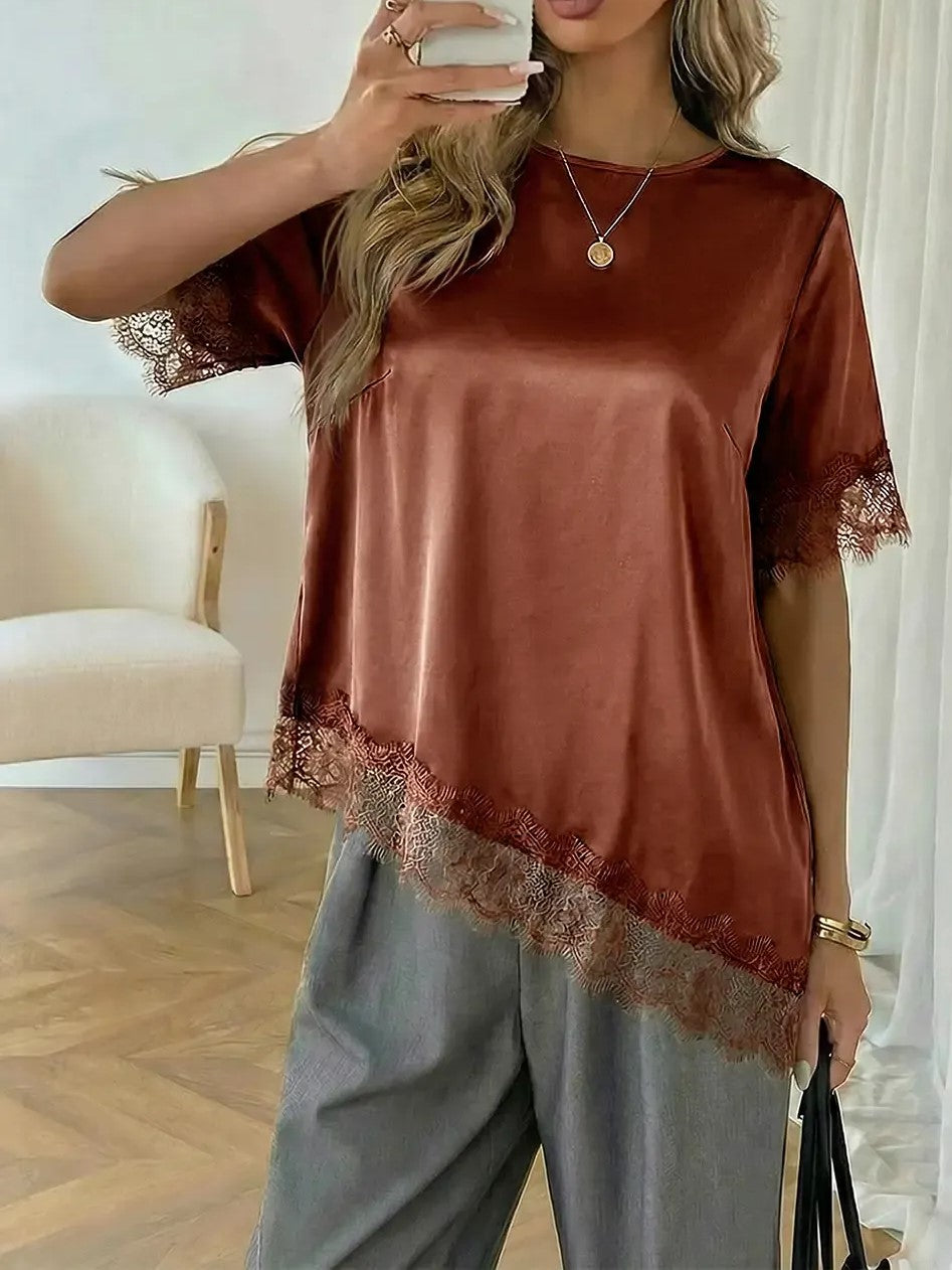 Women's Daily Uneven Hem Lace Blouse