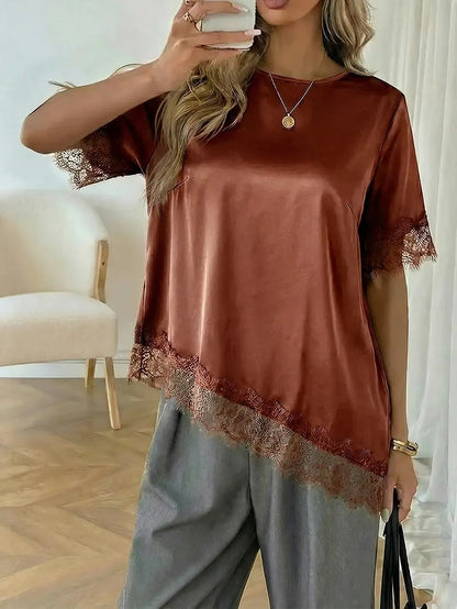Women's Daily Uneven Hem Lace Blouse