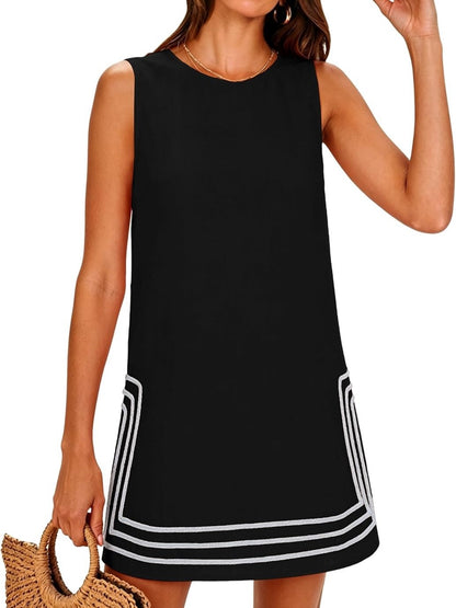 Women's Loose Fit Pocket Trim Summer Sleeveless Dress