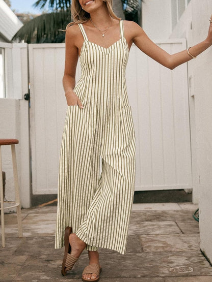 Women's Modern Stripe Open-Back Wide-Leg Jumpsuit