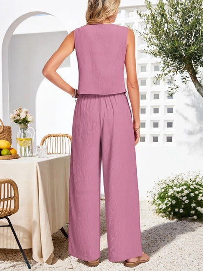 Women's Sleeveless Vest Wide Leg Pants Two Piece Set