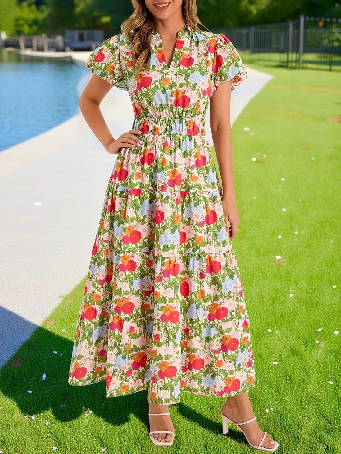 Women's Flowy Elastic Waist Garden Dress