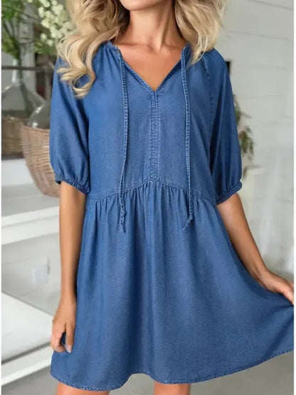 Women's Breezy Summer Denim V-Neck Dress