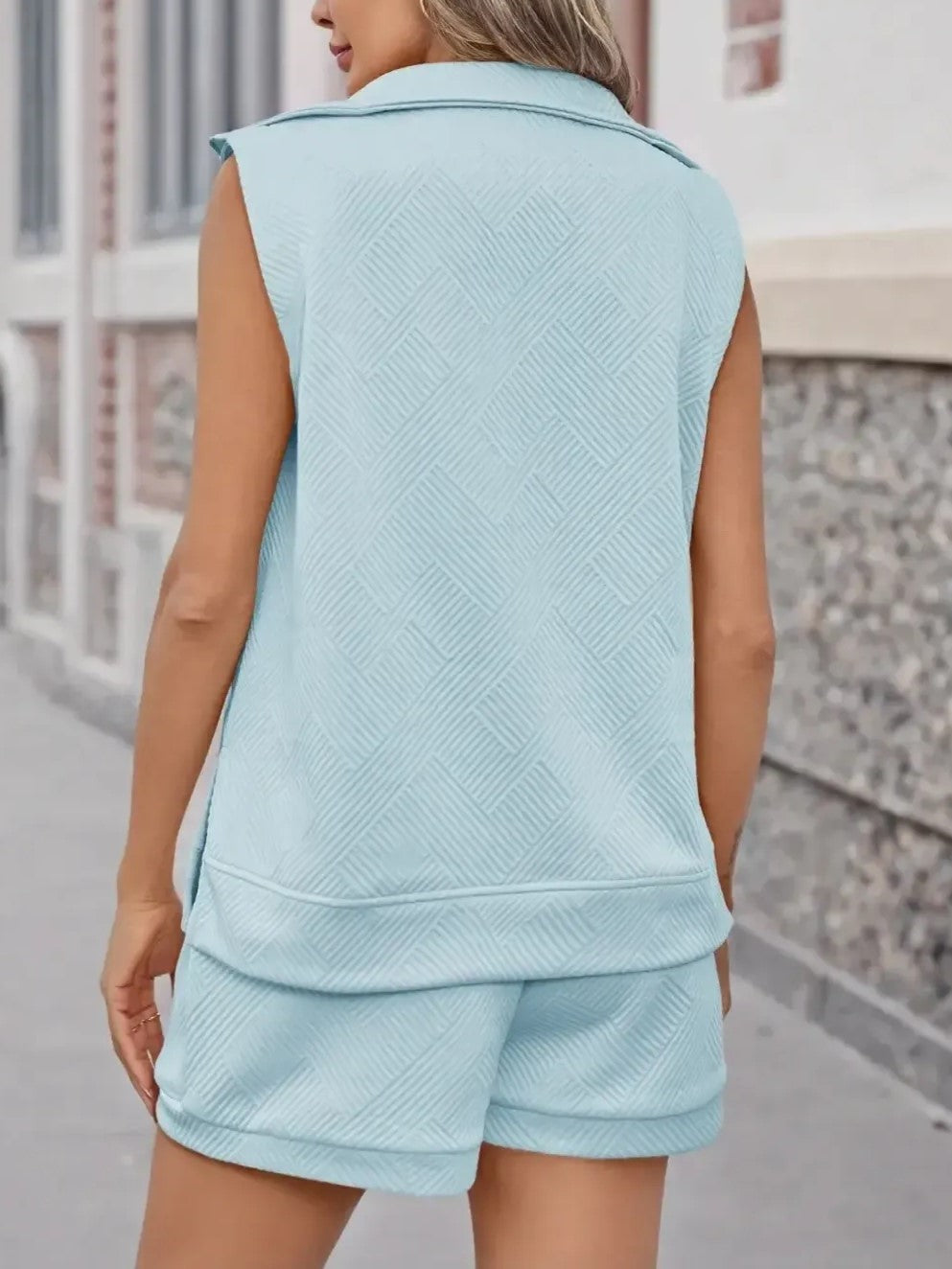 Women's Textured Casual Sleeveless Short Set