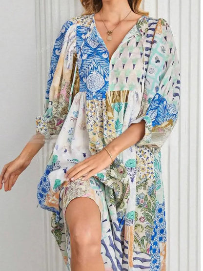 Women's Boho V Neck Flowy Midi Dress