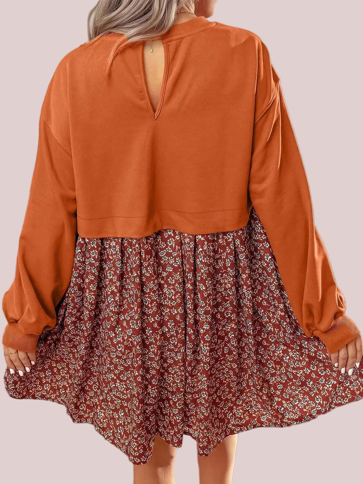 Women's Boho Fall Floral Sweatshirt Mini Dress