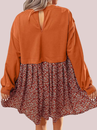 Women's Boho Fall Floral Sweatshirt Mini Dress