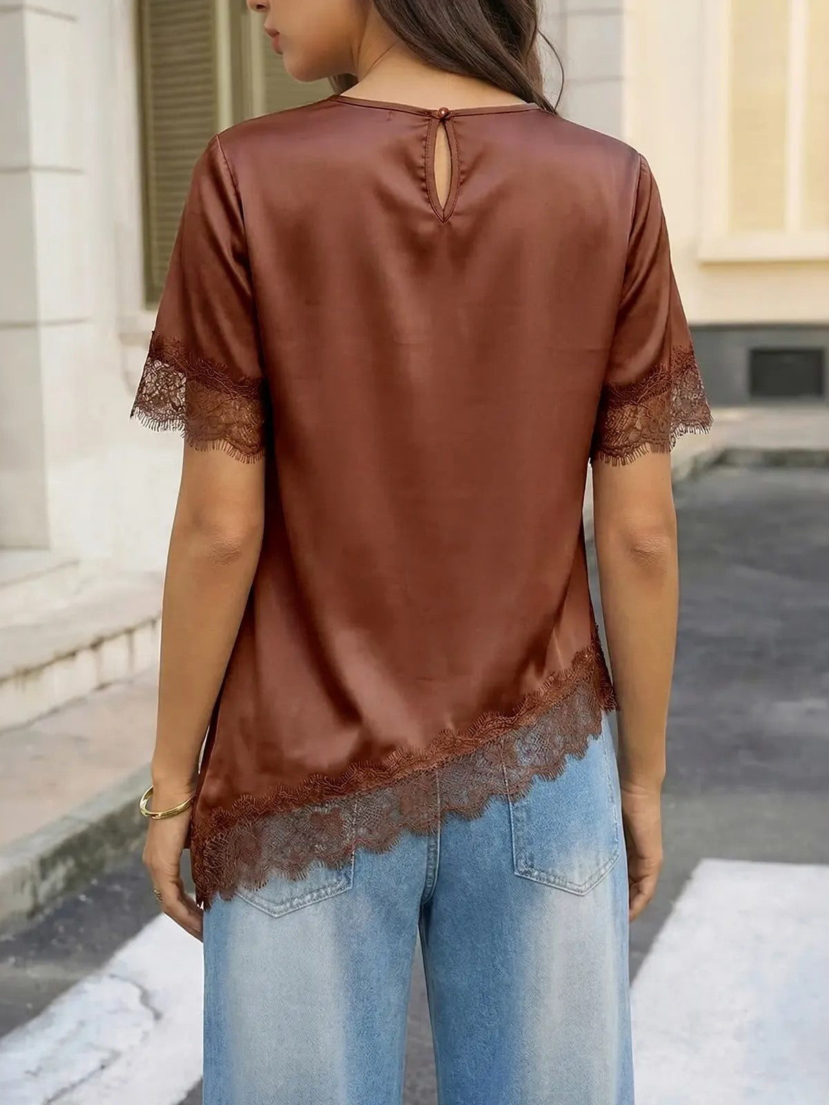 Women's Daily Uneven Hem Lace Blouse