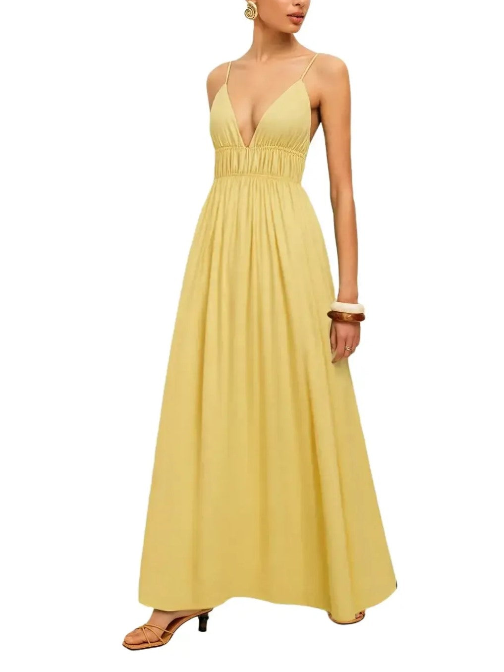 Women's Back Tie Cut‑Out Waist Ruched Flowy Summer Dress