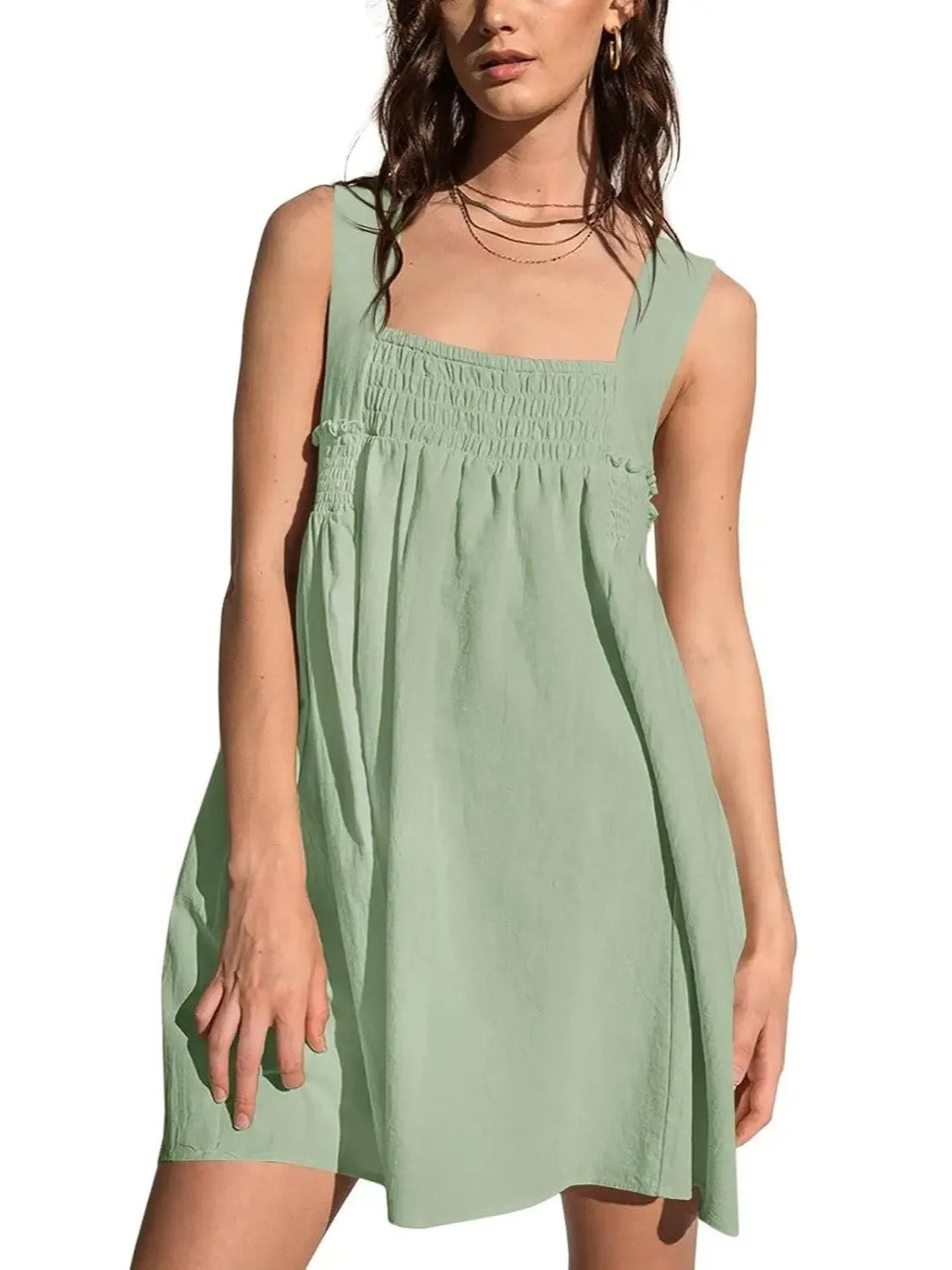 Women's Square Neck Smocked Sleeveless Mini Dress