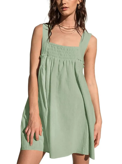 Women's Square Neck Smocked Sleeveless Mini Dress