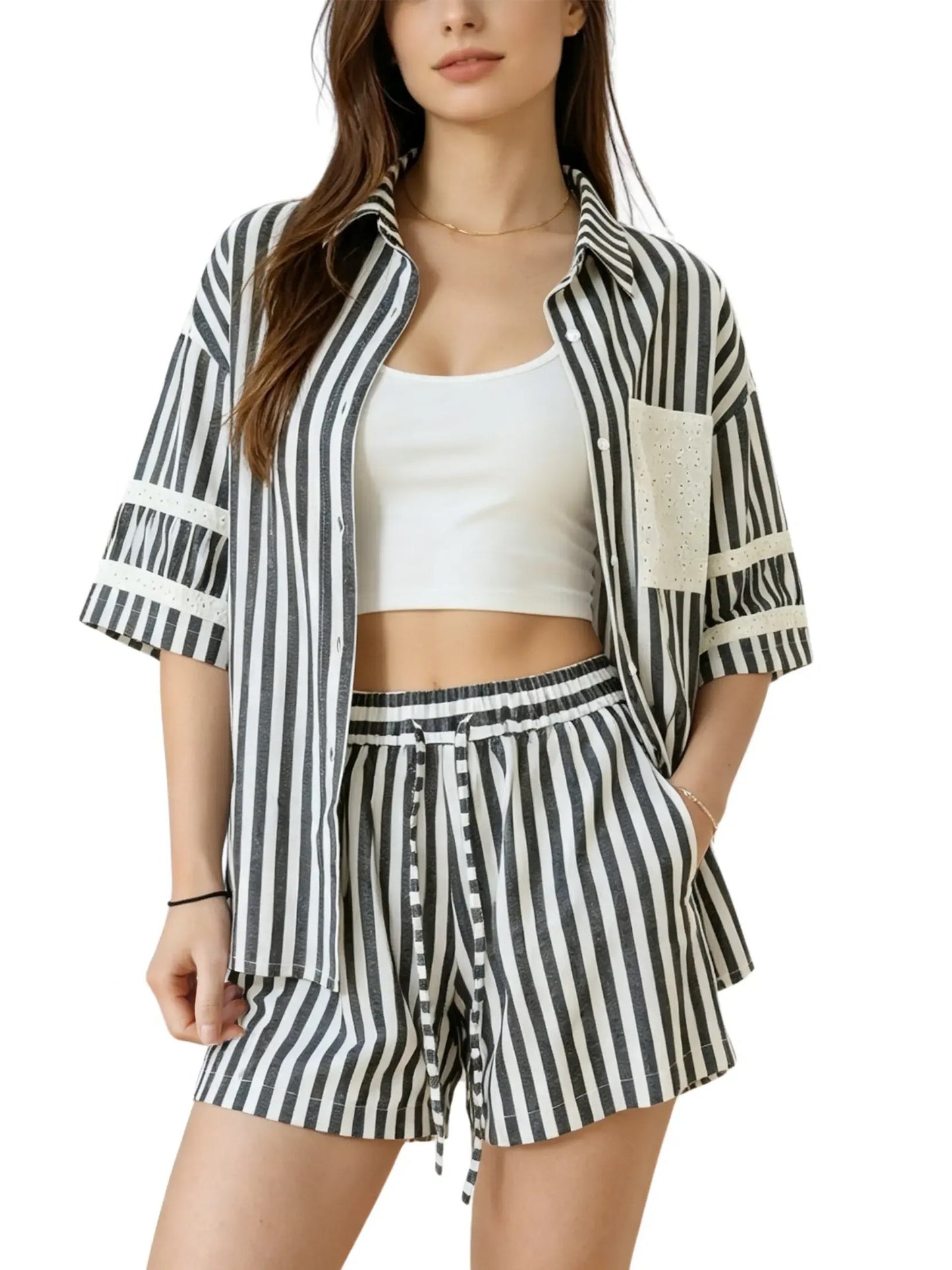 Women's Casual Summer Striped Two-Piece Outfit
