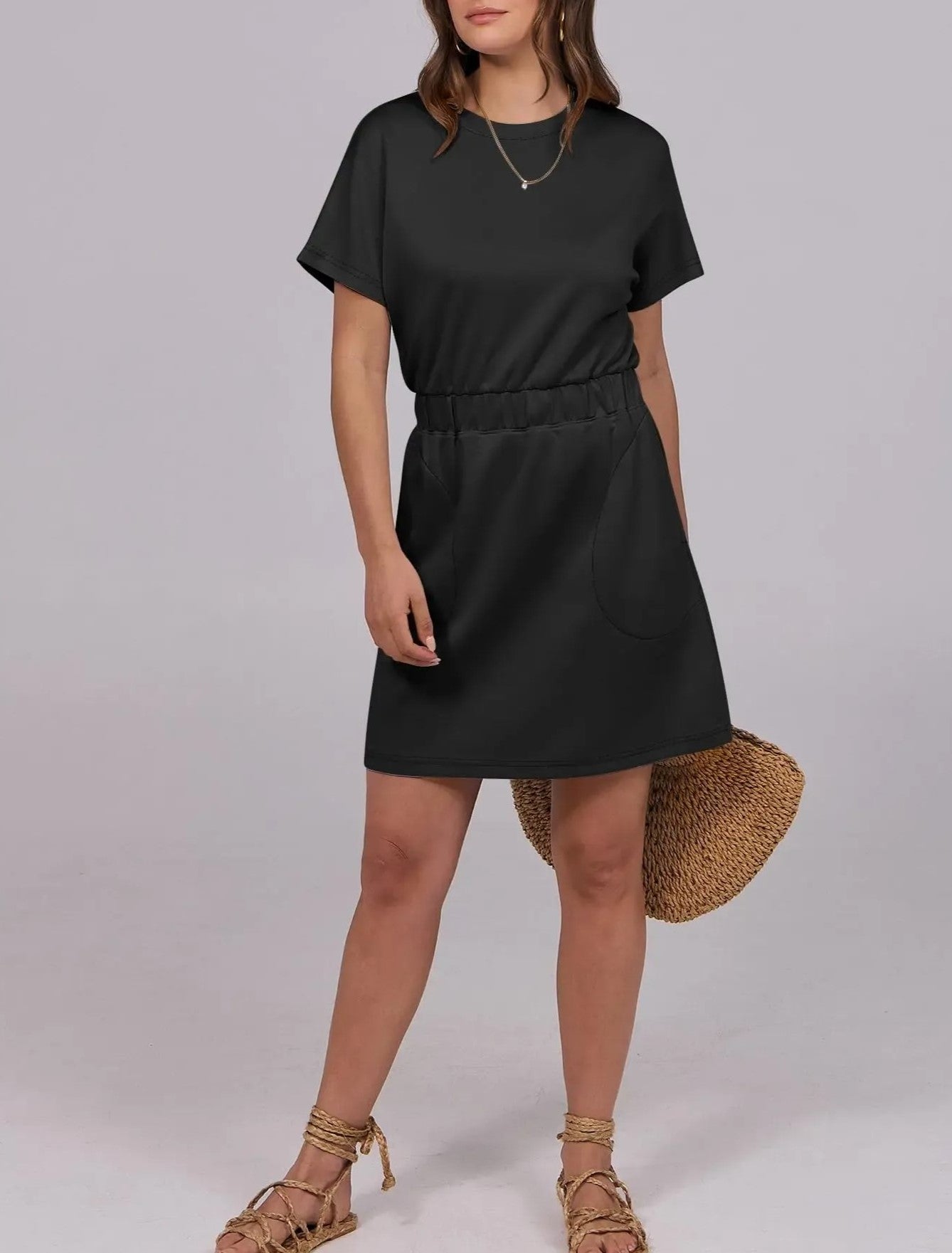 Women's Elastic Waist Pocket Casual Dress