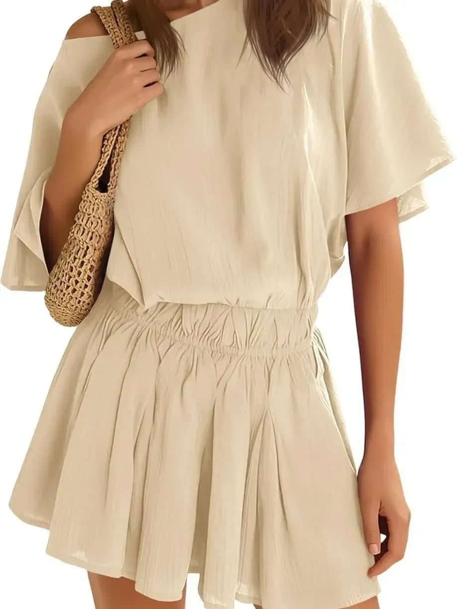 Women's Elastic Waist Off Shoulder Flow Mini Dress