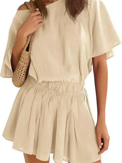 Women's Elastic Waist Off Shoulder Flow Mini Dress
