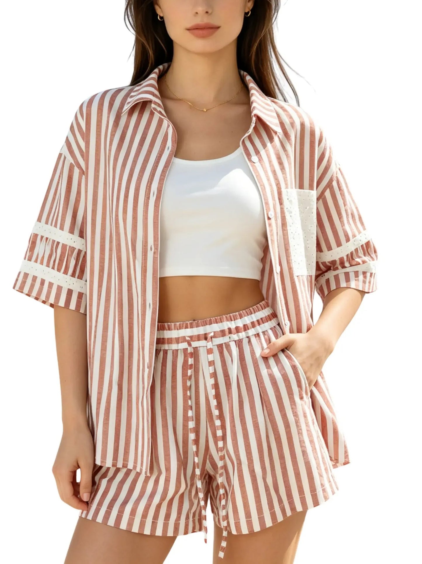 Women's Casual Summer Striped Two-Piece Outfit