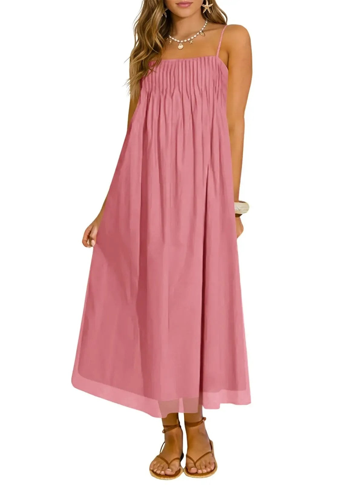 Women's Spaghetti Strap Loose Vacation Midi Dress
