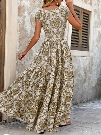 Women's Boho Chic V-Neck Flowy Maxi Dress