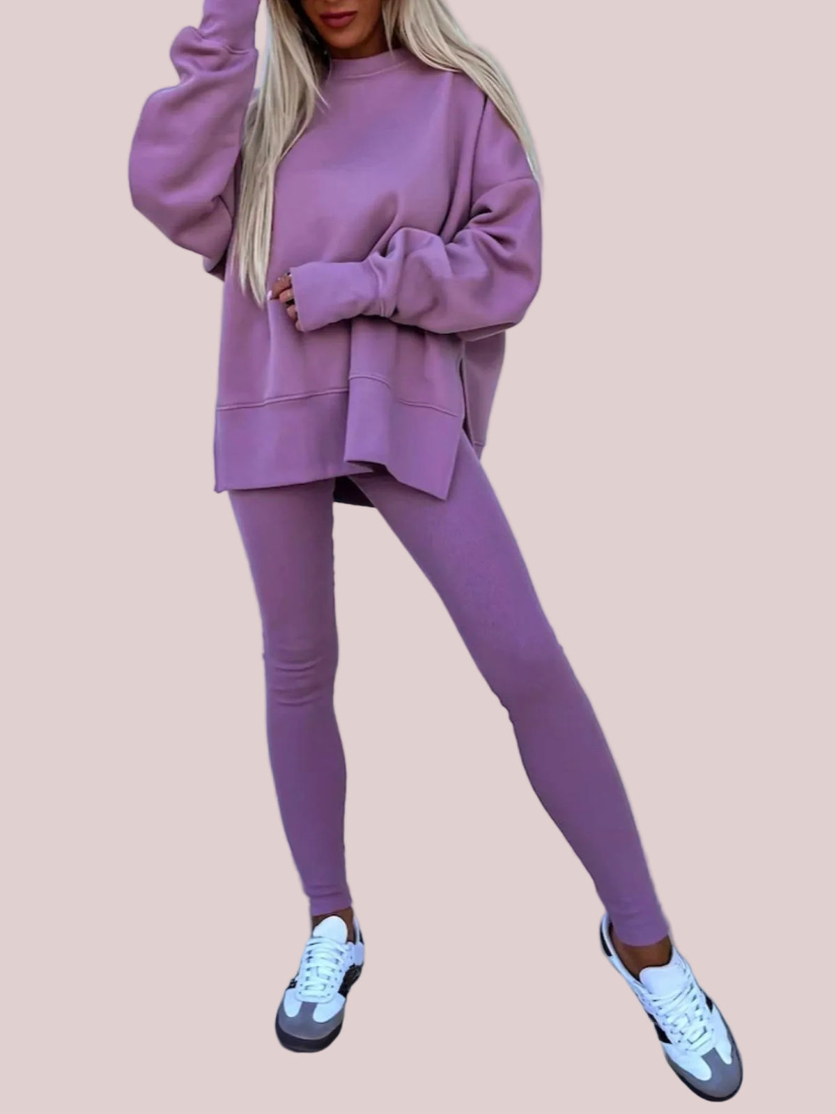 Women's Oversized Side Slit Sweatshirt & Leggings 2 Piece Set
