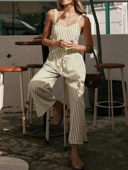 Women's Modern Stripe Open-Back Wide-Leg Jumpsuit