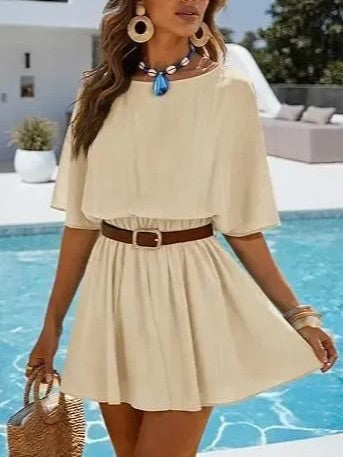 Women's Elastic Waist Off Shoulder Flow Mini Dress