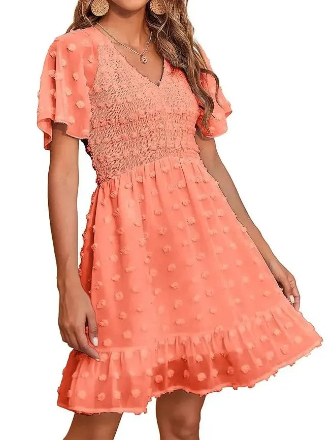 Women's Ruffle Hem Swiss Dot Casual Dress