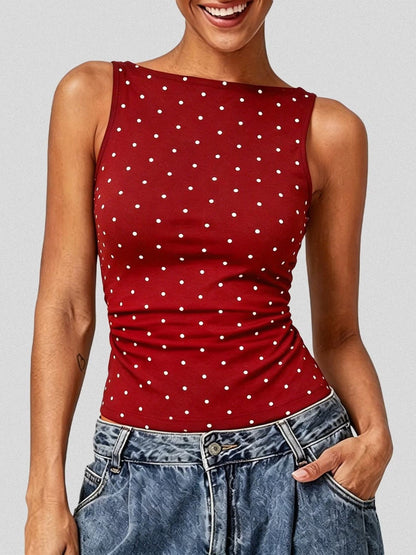 Women's Back Tie‑Up Polka Dot Tank Top