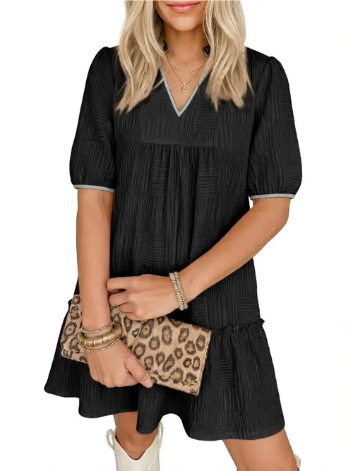 Women's Contrast Trim Loose Fit Tunic Dress