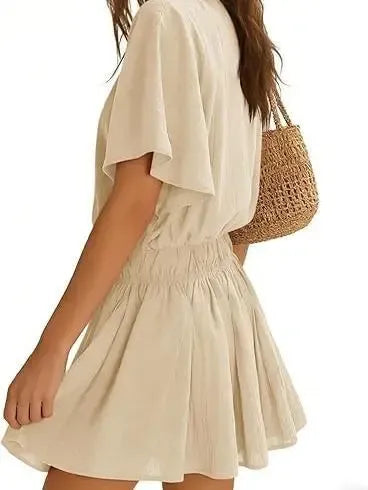 Women's Elastic Waist Off Shoulder Flow Mini Dress