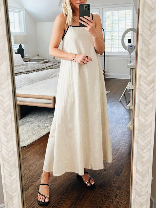 Women's Color Block Spaghetti Strap Maxi Dress with Pockets