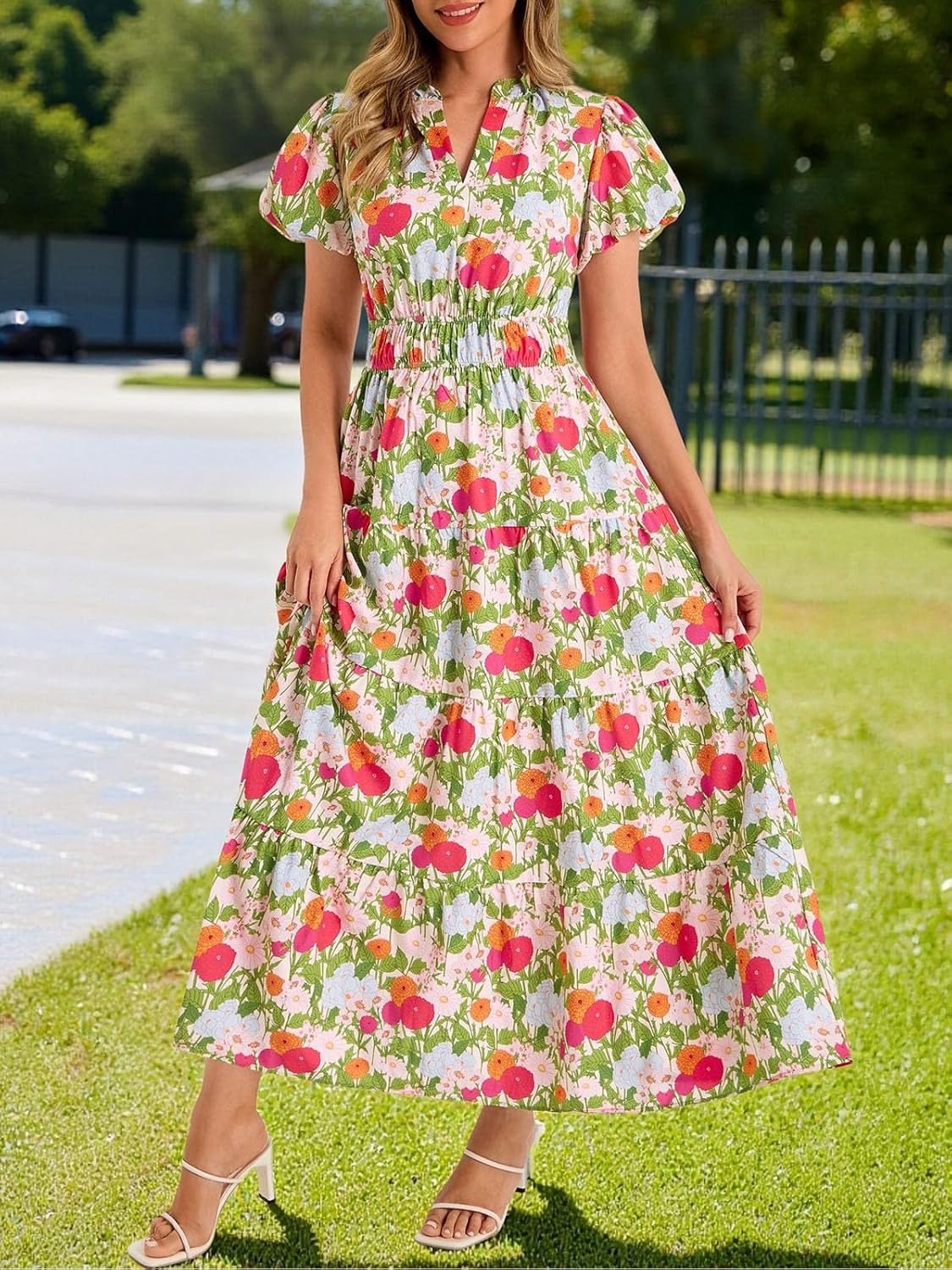 Women's Flowy Elastic Waist Garden Dress