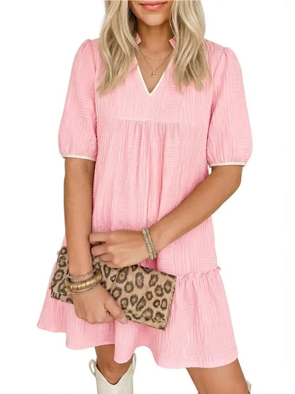Women's Contrast Trim Loose Fit Tunic Dress