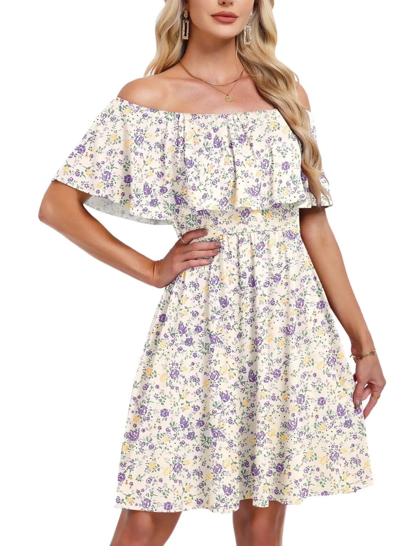Women's Flow Printed Off-Shoulder Dress