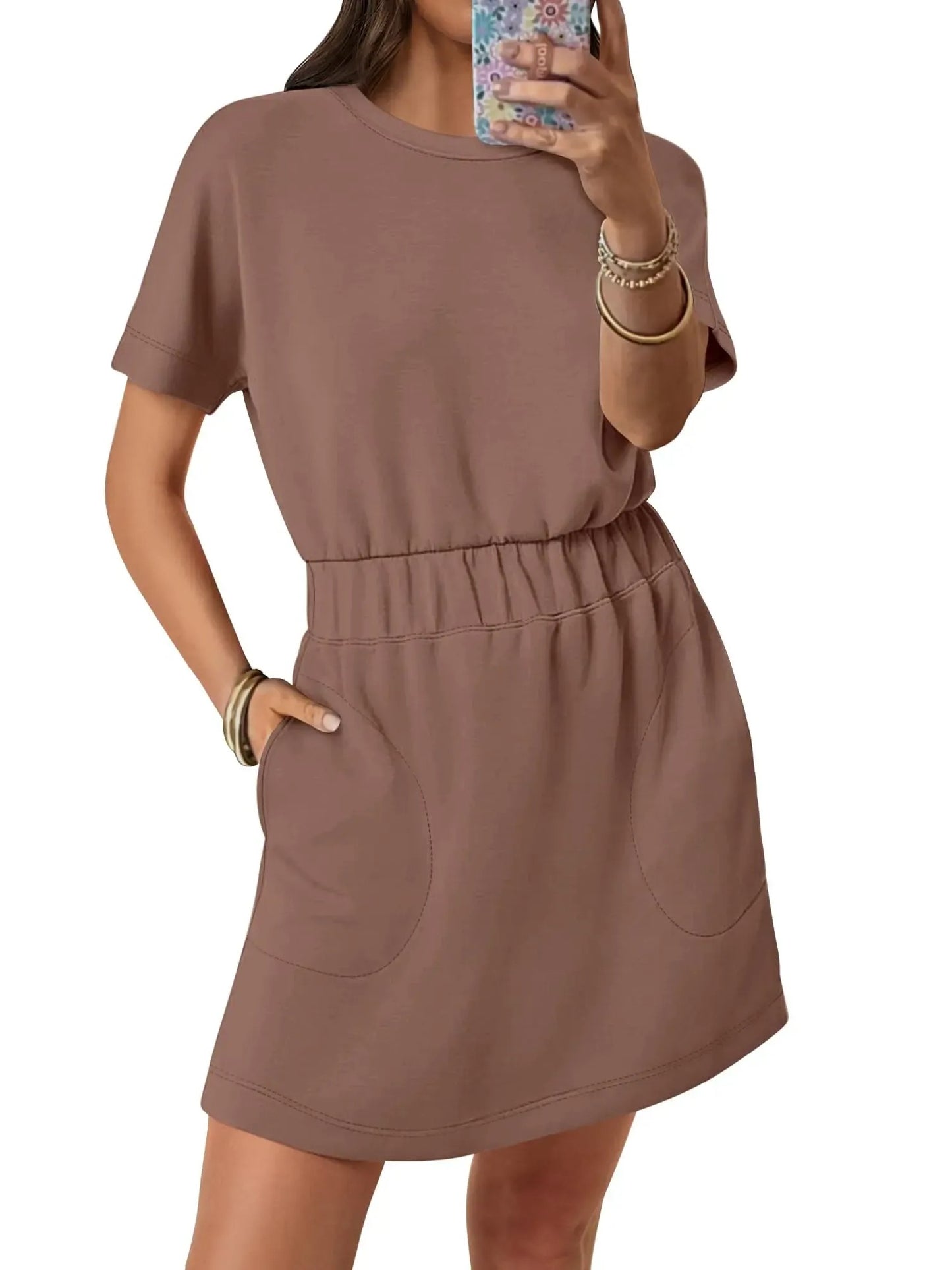 Women's Elastic Waist Pocket Casual Dress