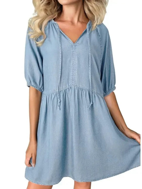 Women's Breezy Summer Denim V-Neck Dress