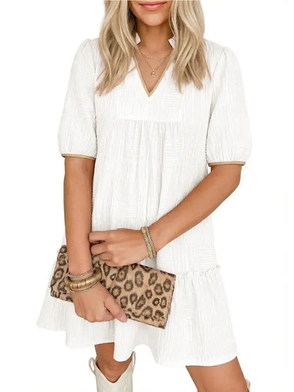 Women's Contrast Trim Loose Fit Tunic Dress