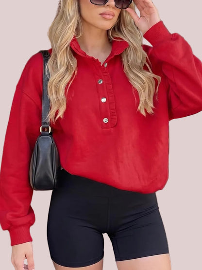 Women's Ruffle Collar Henley Oversized Sweatshirt