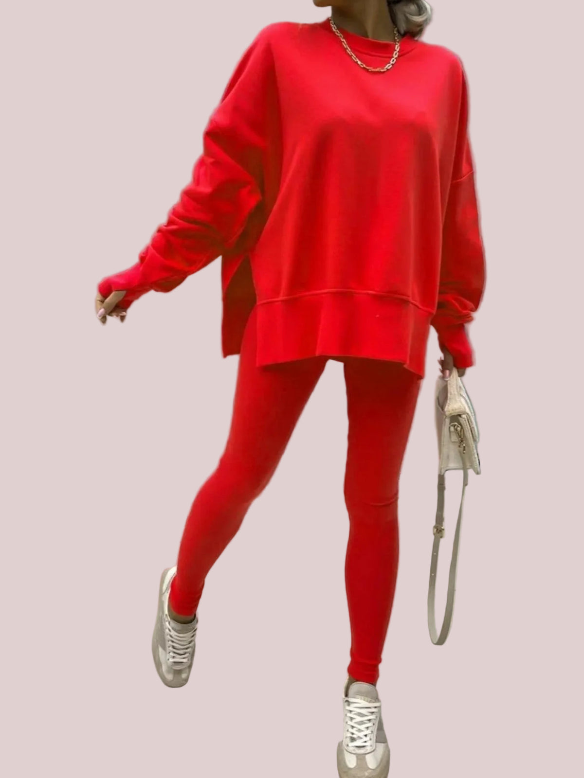 Women's Oversized Side Slit Sweatshirt & Leggings 2 Piece Set